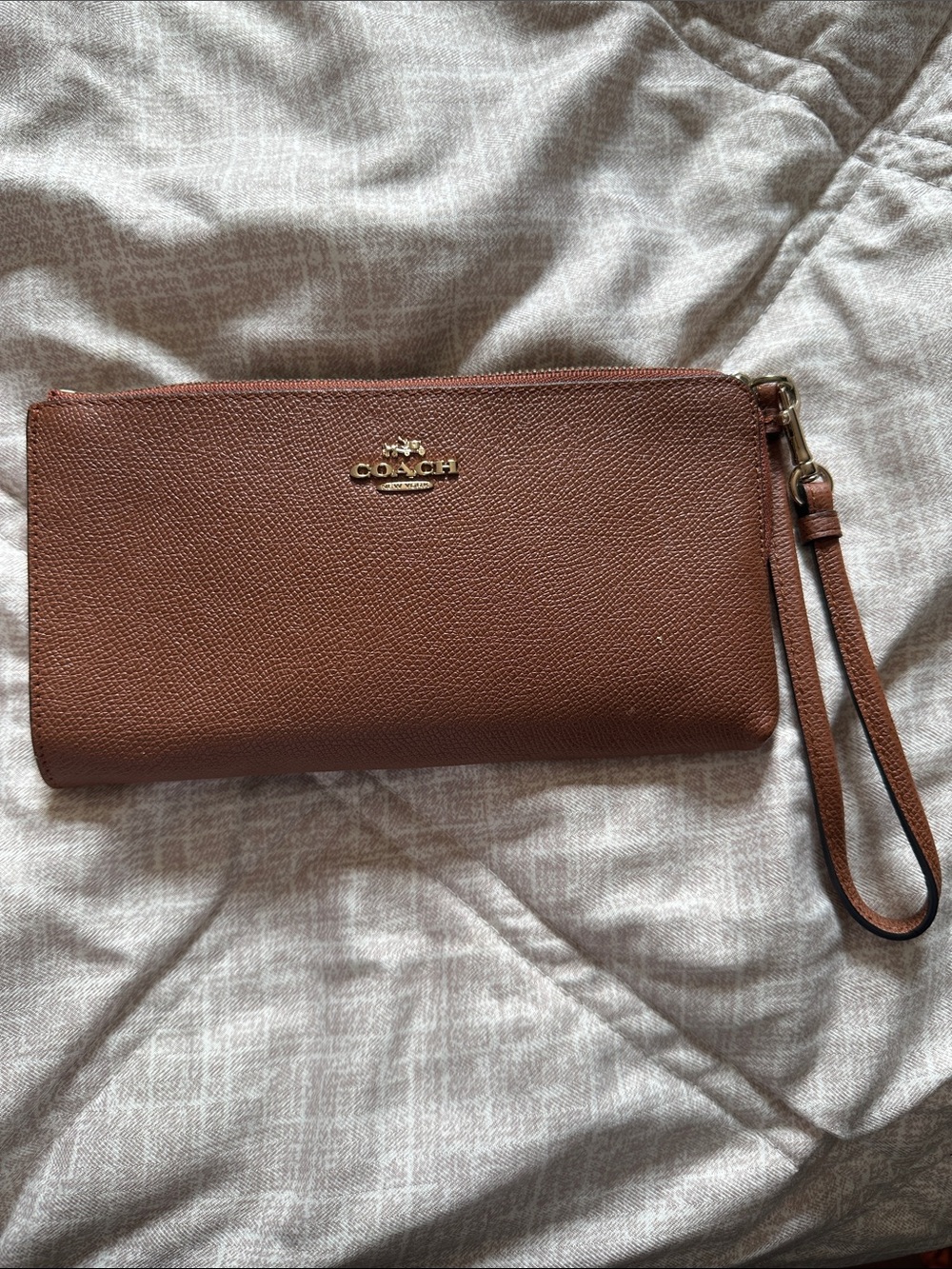 Coach Chestnut Brown Pebbled Leather Wristlet with Gold Logo